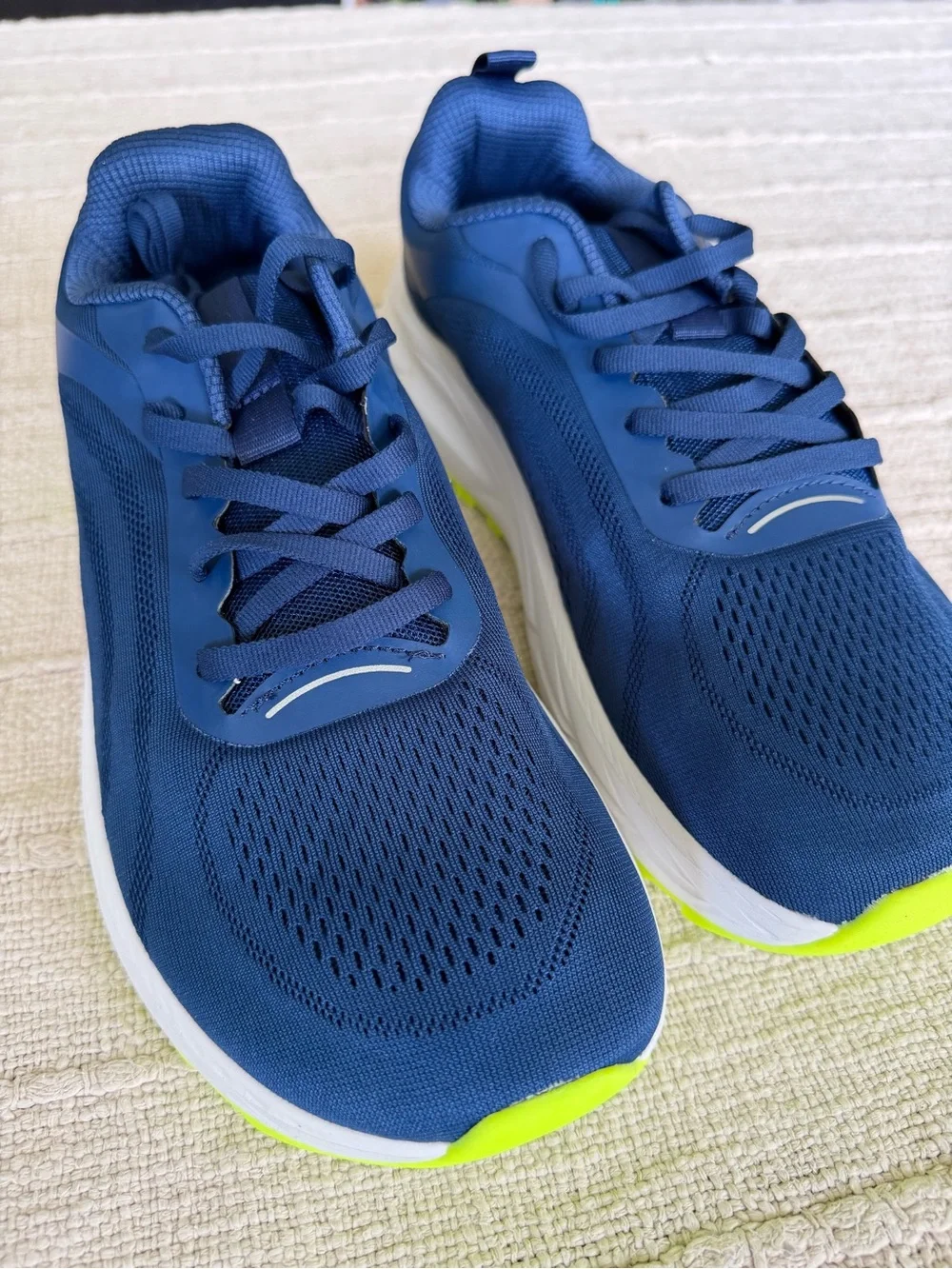 Navy Blue Athletic Running Sneakers with Neon Yellow Accents